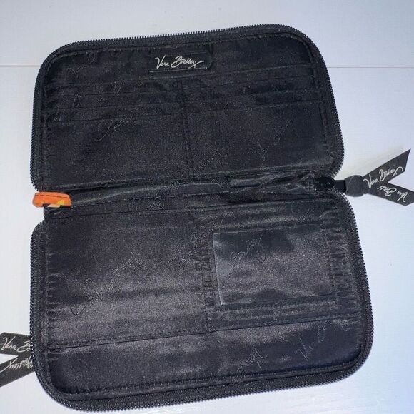VERA BRADLEY Full Size WRISTLET Wallet 8” x 4.5" Black Floral Wallet Coin Card - Picture 6 of 9
